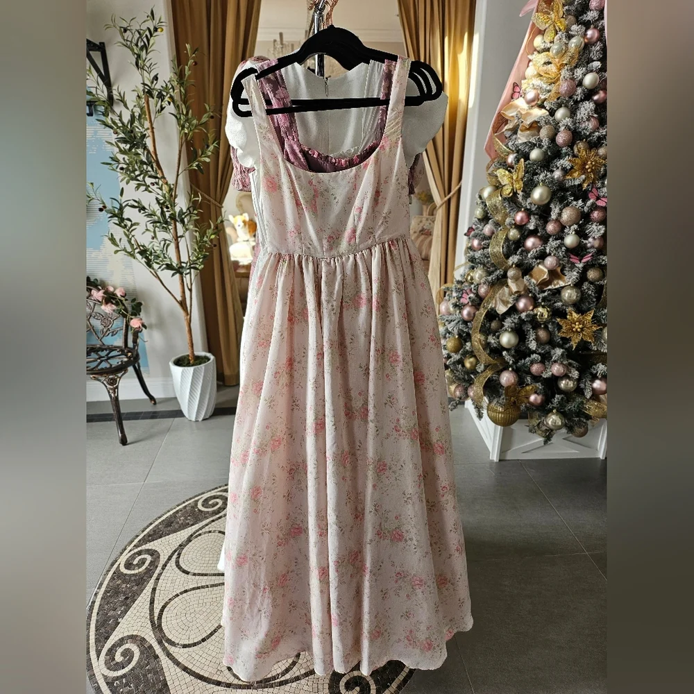 Maison Amory Take Me Out Dress Gown Floral Pink Maxi Dress Princess Small - Picture 2 of 6